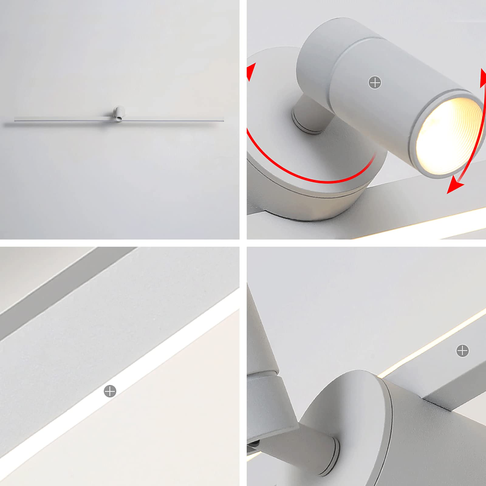 Wydłużona liniowa lampa ścienna, ultra cienka metalowa lampa rurowa z obrotowym reflektorem, wstążka nocna LED, nowoczesne oświetlenie - 3000K, oświetlenie przednie dla Miro