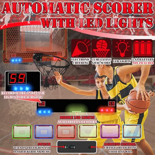 STAY GENT Indoor Basketball Hoop for Kids with Multicolour LED Lights/4 Balls/Automatic Scorer for Bedroom Home Office Over the Door Mini Basketball Hoop for Kids & Adults Sports Entertainment Games - Image 2