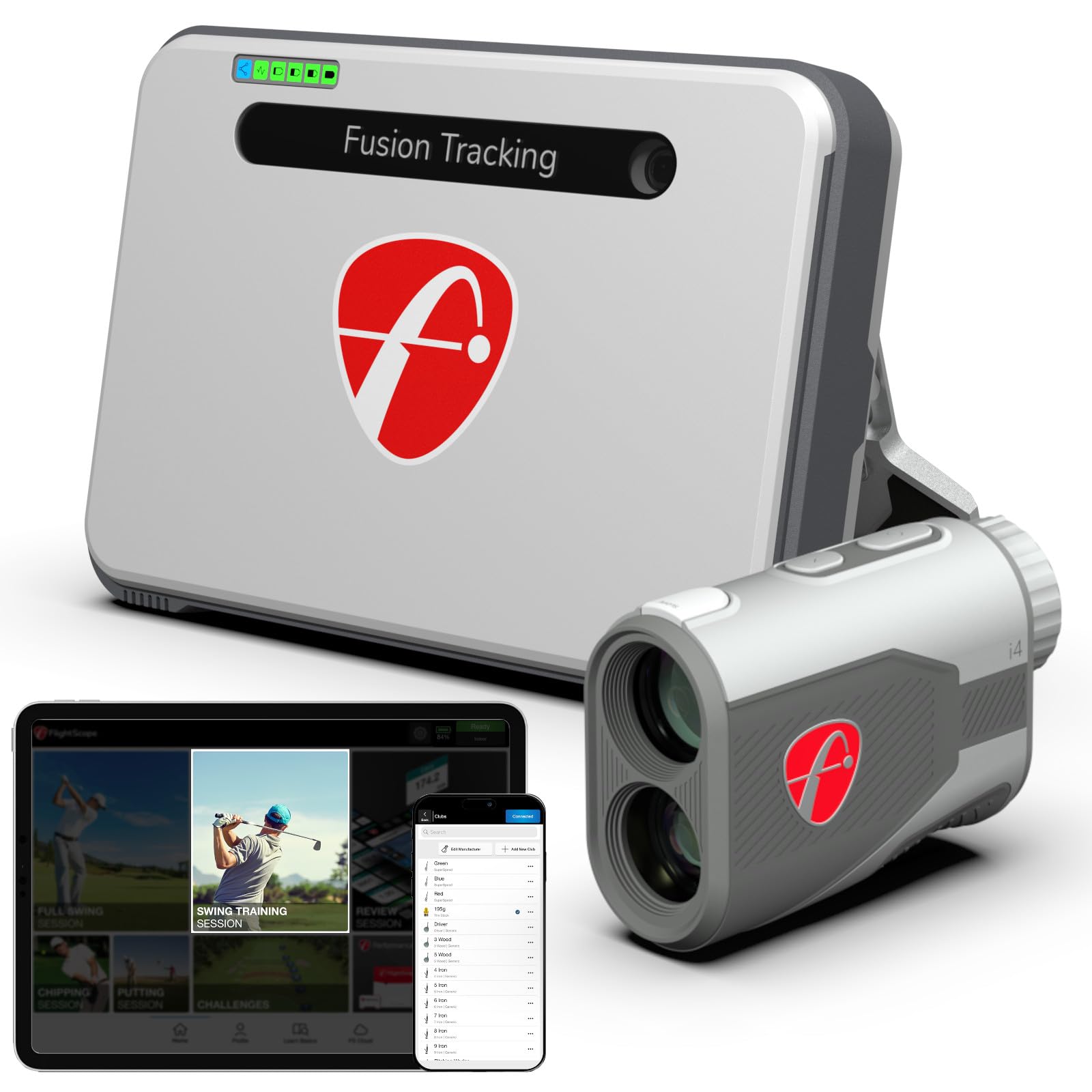 FlightScope Mevo+ GPS Launch Monitor and Golf Simulator | 20+ Swing Data Parameters | Multicam | 12 E6 Courses, 17 Practice Ranges with i4 Golf Rangefinder | 6X Magnification, 1,000 Yard Range