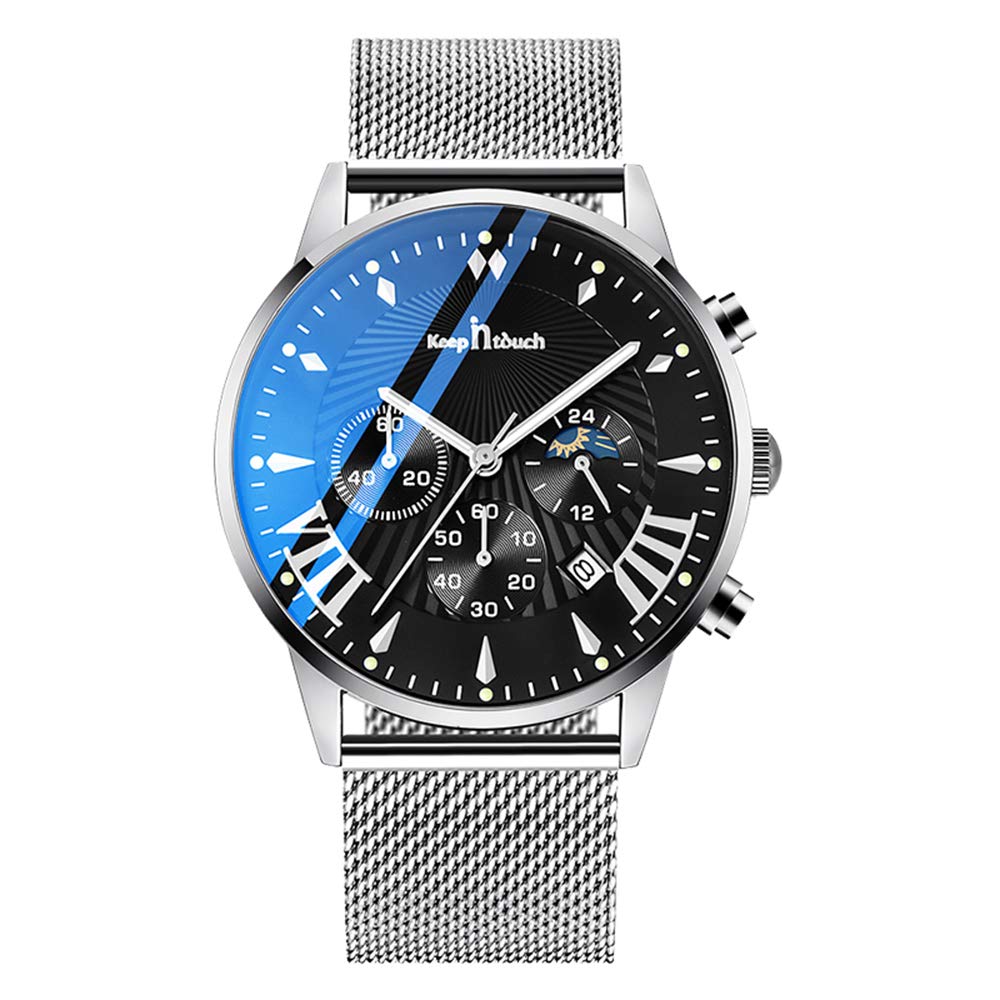 MICGIGIReloj de Pulsera analógico de Cuarzo para Hombre con Correa de Malla de Acero Inoxidable Resistente al Agua