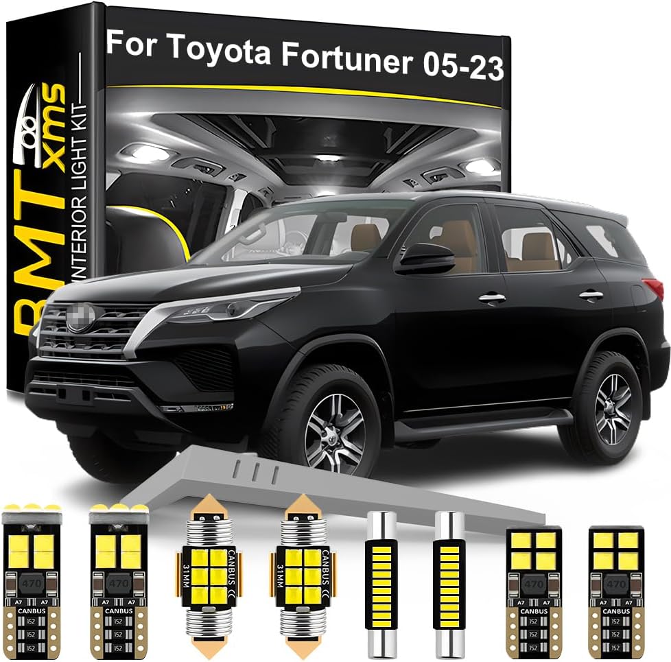 BMT xms 8 Pieces LED Interior Light Kit Replacement for Toyota Fortuner 2005-2023 6000K Cool White Bulbs