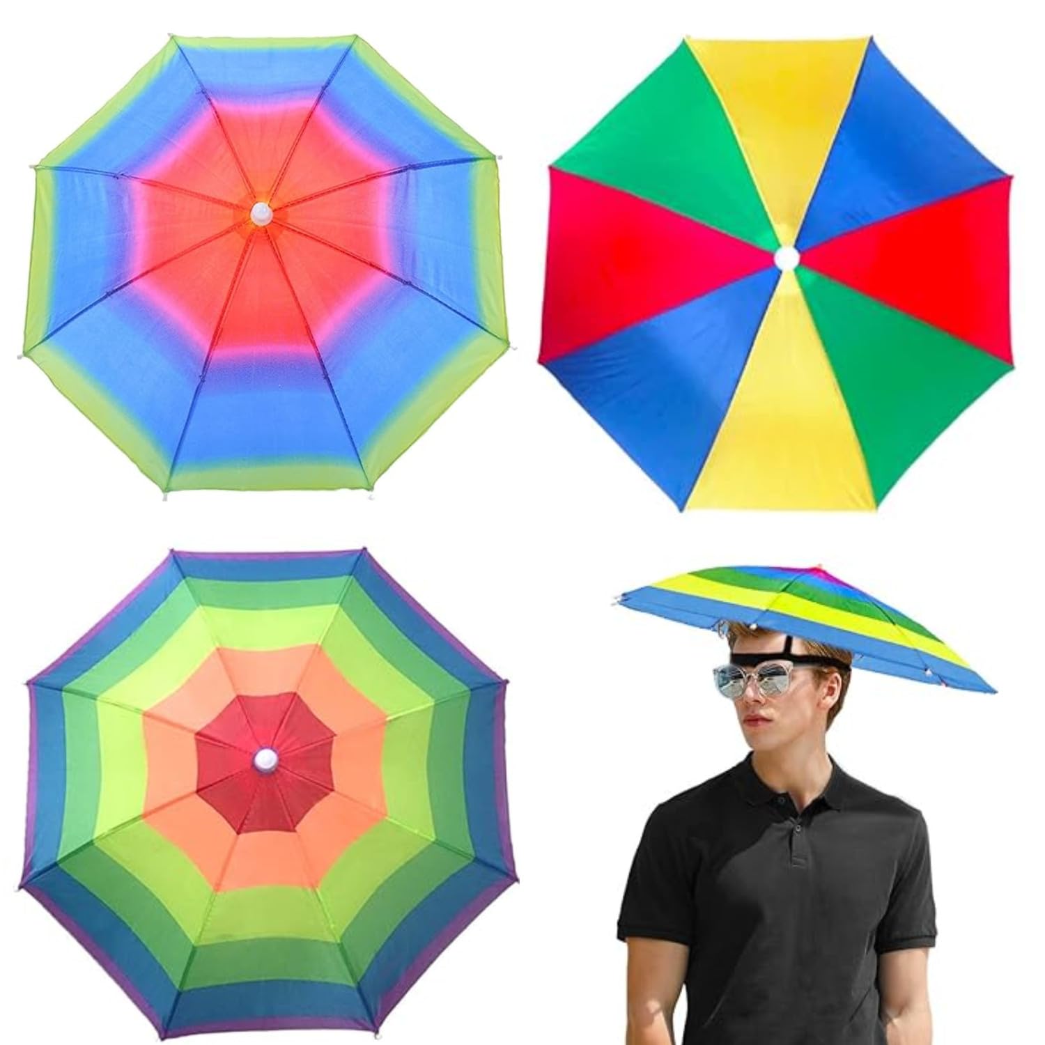 Sombrero Paraguas Pesca 3 Piezas Plegable Arcoíris Playa Golf Fiesta