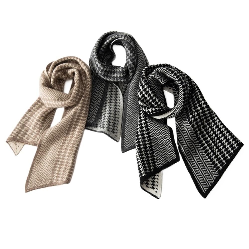 Sciarpa in cashmere 100%, sciarpa spessa pied de poule da uomo e donna, otto importanti protezioni for il collo lavorate a maglia Sciarpa(Noir)