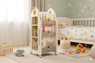 Miniture Premium Kids Rocket Shaped 360° Rotating Movable Bookshelf | Height Adjustable Shelves - Smart Design | DIY Front... Price In India