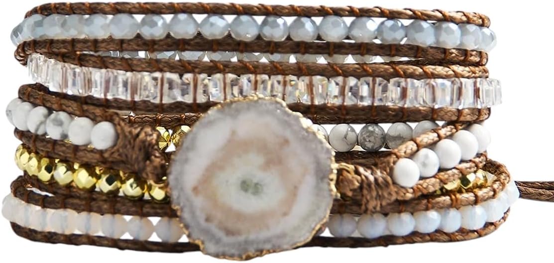 New 2026 New Bohemian Ethnic Style Women Jewelry 5 Strands Natural Stone Crystal Glass Handmade Wrap Bracelet
