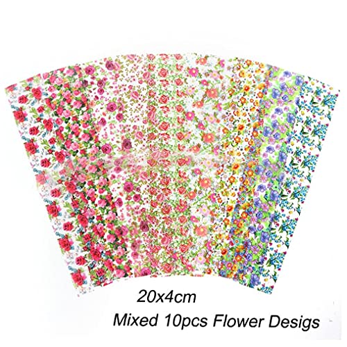 PiniceCore 10 Stücke Nail Artfolien Transfer Schieber Gemischte Designs Rose Aufkleber Nagelfolie Uv Gel Klebende Wraps Zubehör Zufällig Stil – Bild 6