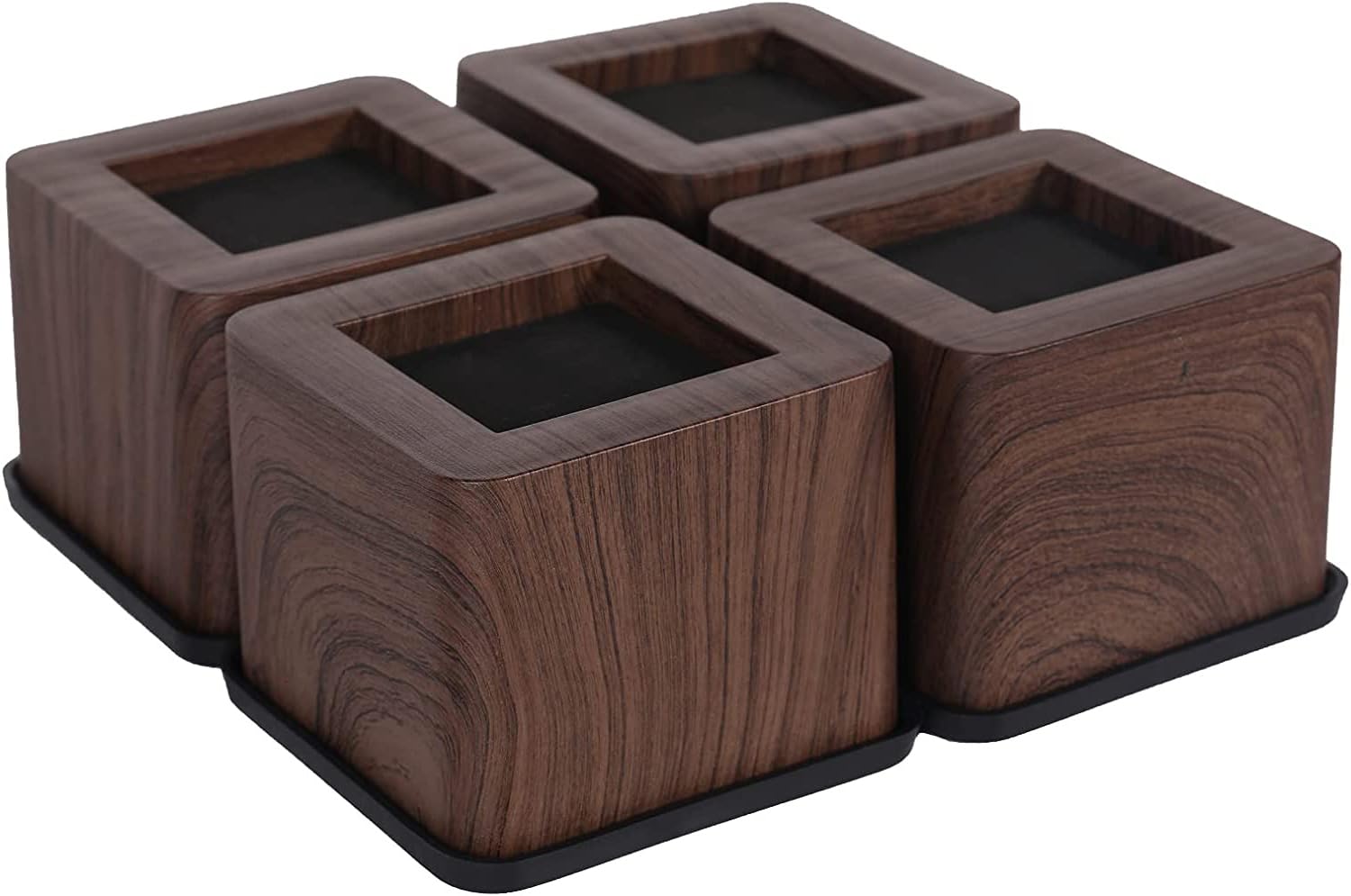 KEIBIKEIDI Wood Bed Risers Heavy Duty Furniture Risers Lift Block-3 Inch, Lifts Up to 2200 LBs Couch Sofa Desk Table Chair Risers (More Realistic Woody Feel—Walnut Wood Grain), Set of 4
