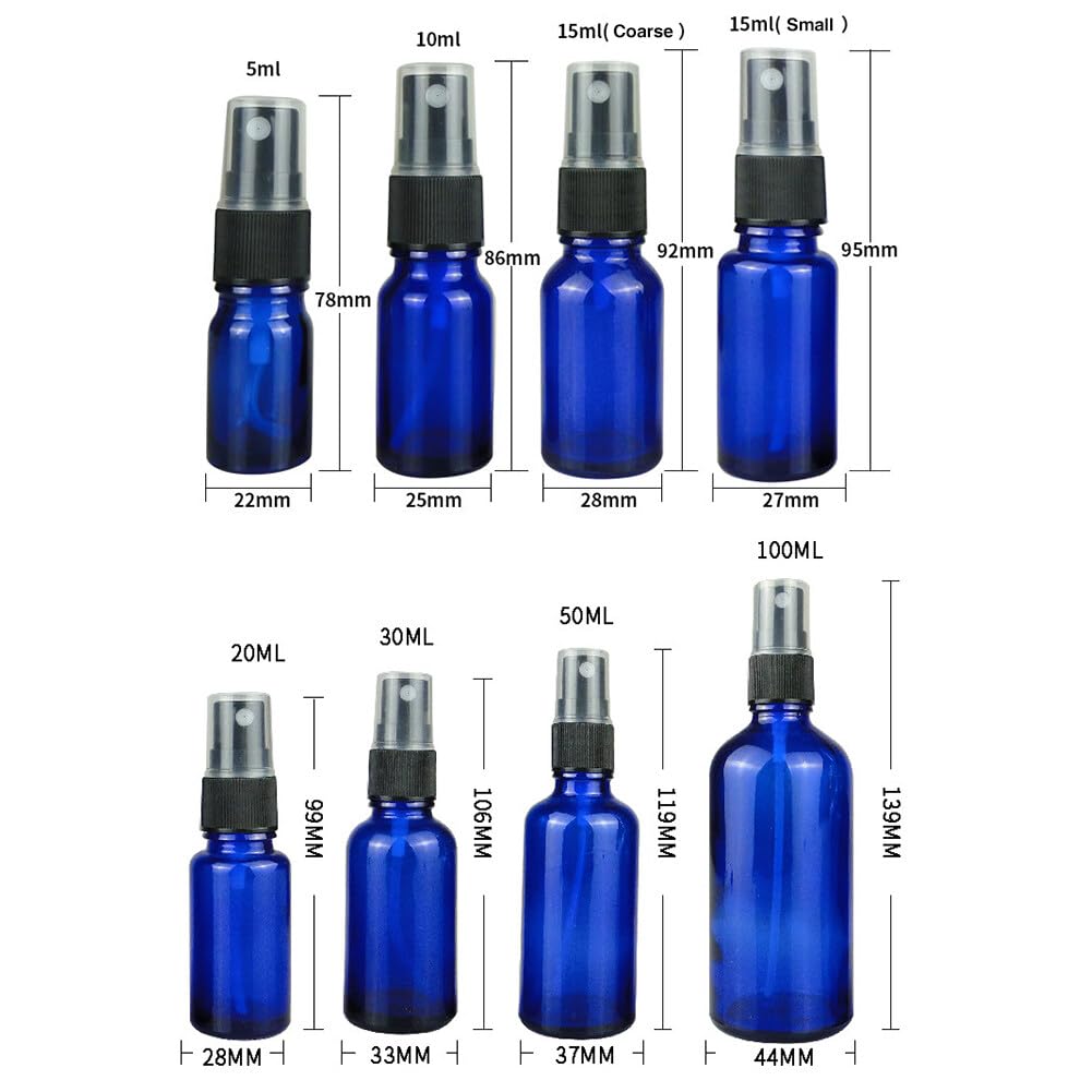20 flaconi spray in vetro da 100 ml, piccoli flaconi spray ricaricabili, riutilizzabili, blu vuoto, nebulizzatore, nebulizzatore da viaggio, per oli essenziali, cosmetici liquidi da viaggio, pulizia
