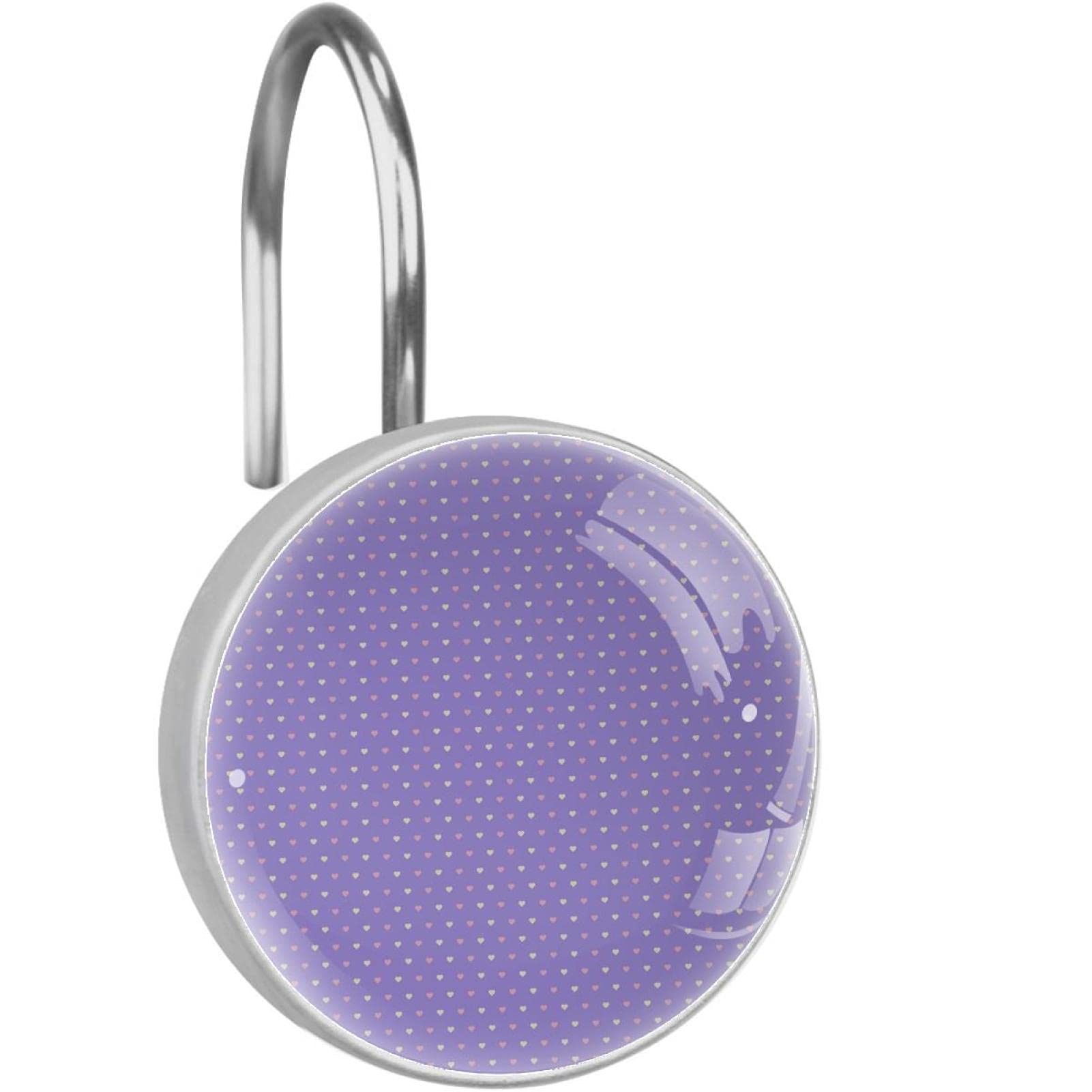 Crochets de rideau de douche lot de 12 en acier inoxydable avec motif cœur lilas pour salle de bain
