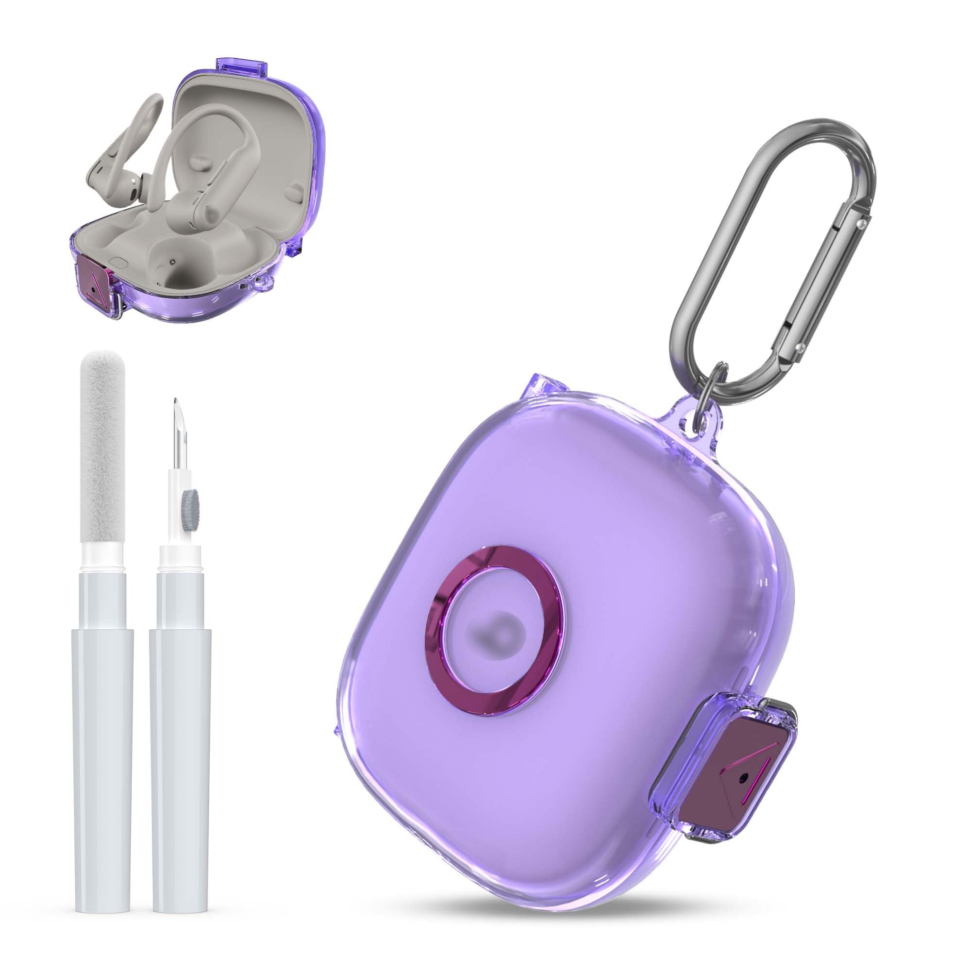 Photo 1 of [Upgrade Secure Lock] for Beats Powerbeats Pro 2 2025 Case Cover with Cleaner Kit, AGENTNANO Clear TPU Shockproof Protective Cover with Beats Powerbeats Pro 2 Charging Case with Carabiner-Clear Purple