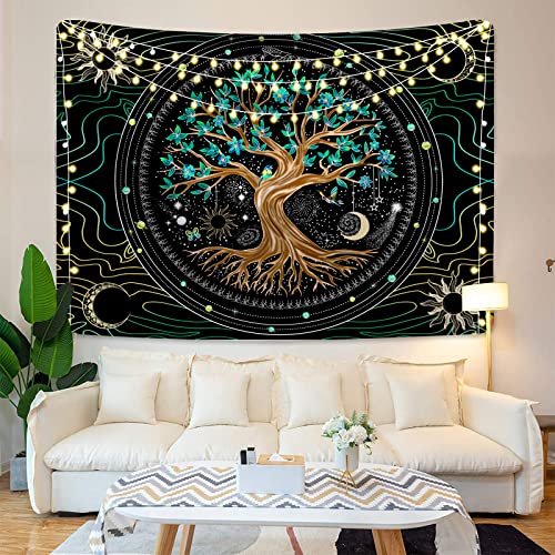 AACKart Wandteppich Baum des Lebens – spiritueller Wandteppich für Schlafzimmer, ästhetischer Sonne, Mond, Wandteppich, Baum-Wandteppich, Wandbehang – 150 x 130 cm