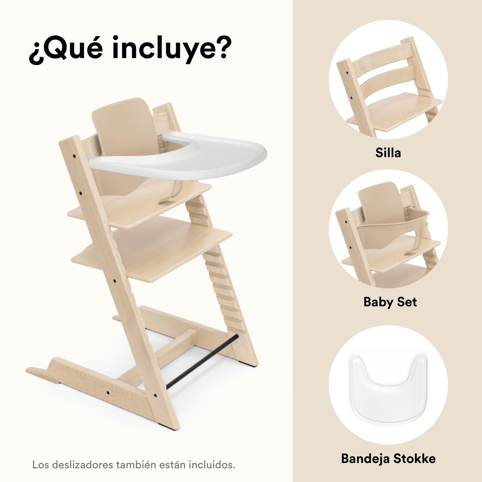 Trona Tripp Trapp de Stokke (Natural) con Bandeja Stokke (White) - Incluye Silla Tripp Trapp, Baby Set 2 para Niños de 6 a 36 Meses - Ajustable y Fácil de Limpiar