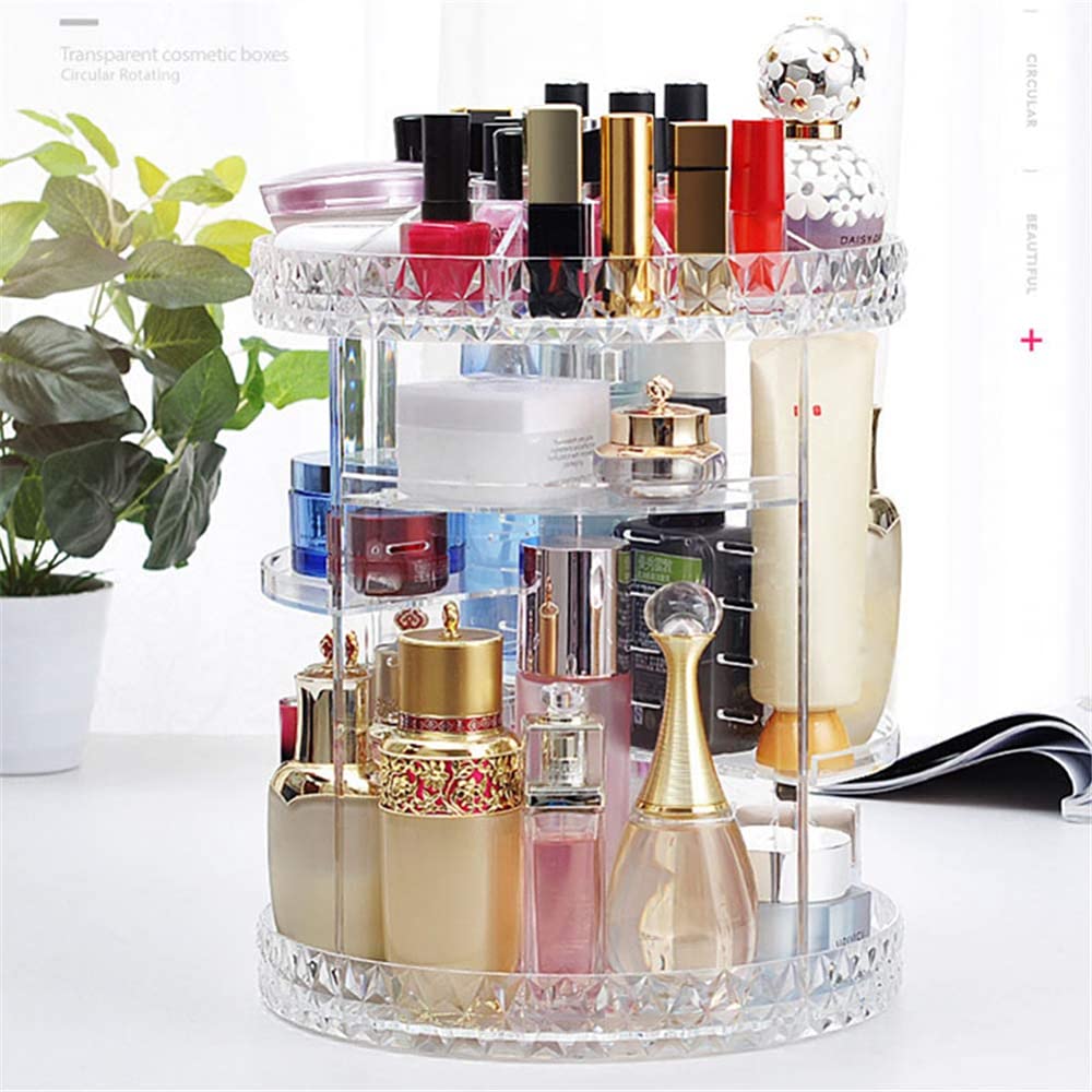 Caja De Almacenamiento De Cosméticos De Cristal Giratorio 360, Organizador De Maquillaje Desmontable Multifunción, Soporte De Exhibición De Perfume Cosmético.-22cmx28cm