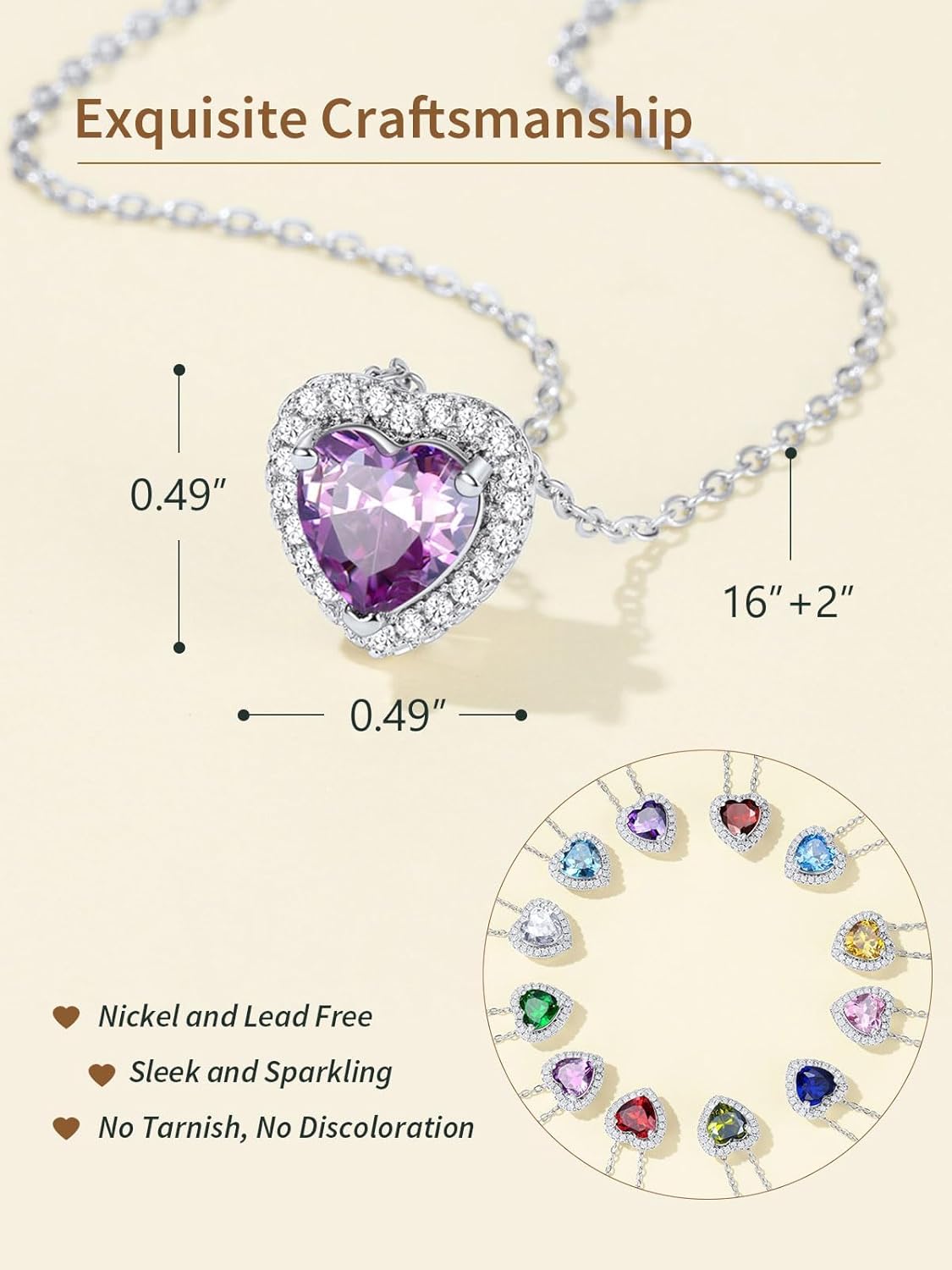 FindChic Dainty Heart Birthstone Necklace for Women Mom Girls Platinum Plated CZ Pendant Sparkly Birthday Anniversary Valentine's Gifts for Her Mom, with Gift Box - Image 4