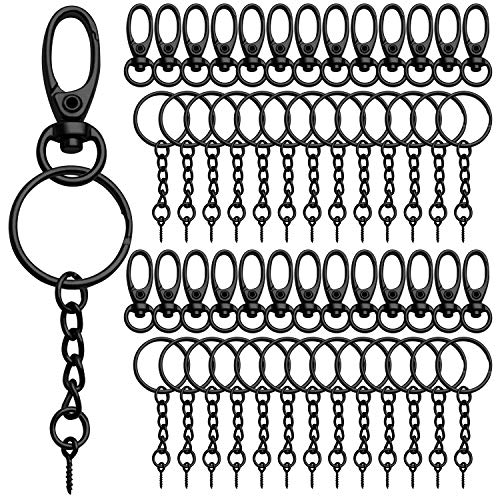 Aylifu 25 Pieces Metal Swivel Lanyard Clips Lobster Claw Clasps and 25 Pieces Key Rings Keychain with Screw Eye Pins for Keychain Crafting,Black