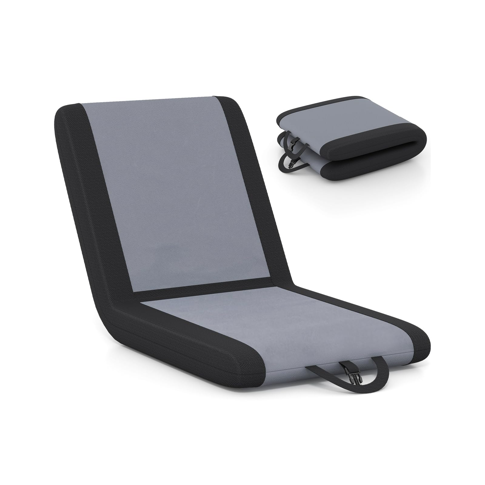 GOPLUS Silla de Suelo Plegable, Asiento de Estadio Portátil con 6 Posiciones de Reclinado, Asa Portátil, Cómodo Cojín, Silla Reclinable con Respaldo, para Eventos Deportivos, Camping