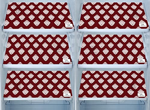 Image of Polyester 3-Layered Fridge Top Cover /Refrigerator Cover with Utility Pockets and Set of 6 Pc Fridge Mats (Color-Maroon, Size-39x21 Inch)