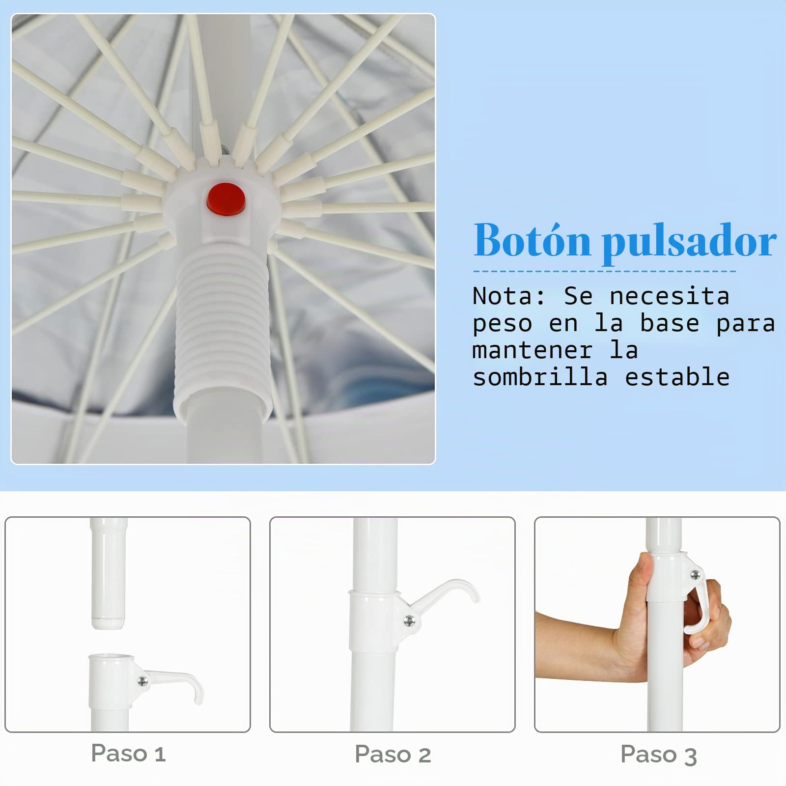 KOMFOTTEU Sombriilla de Playa Ajustable de 243 cm, Parasol de Jardín con Protección Solar, Sombrilla de Terreza con Fundo Puntiaguda, Sombra de Patio Plegable con Bolsa de Transporte
