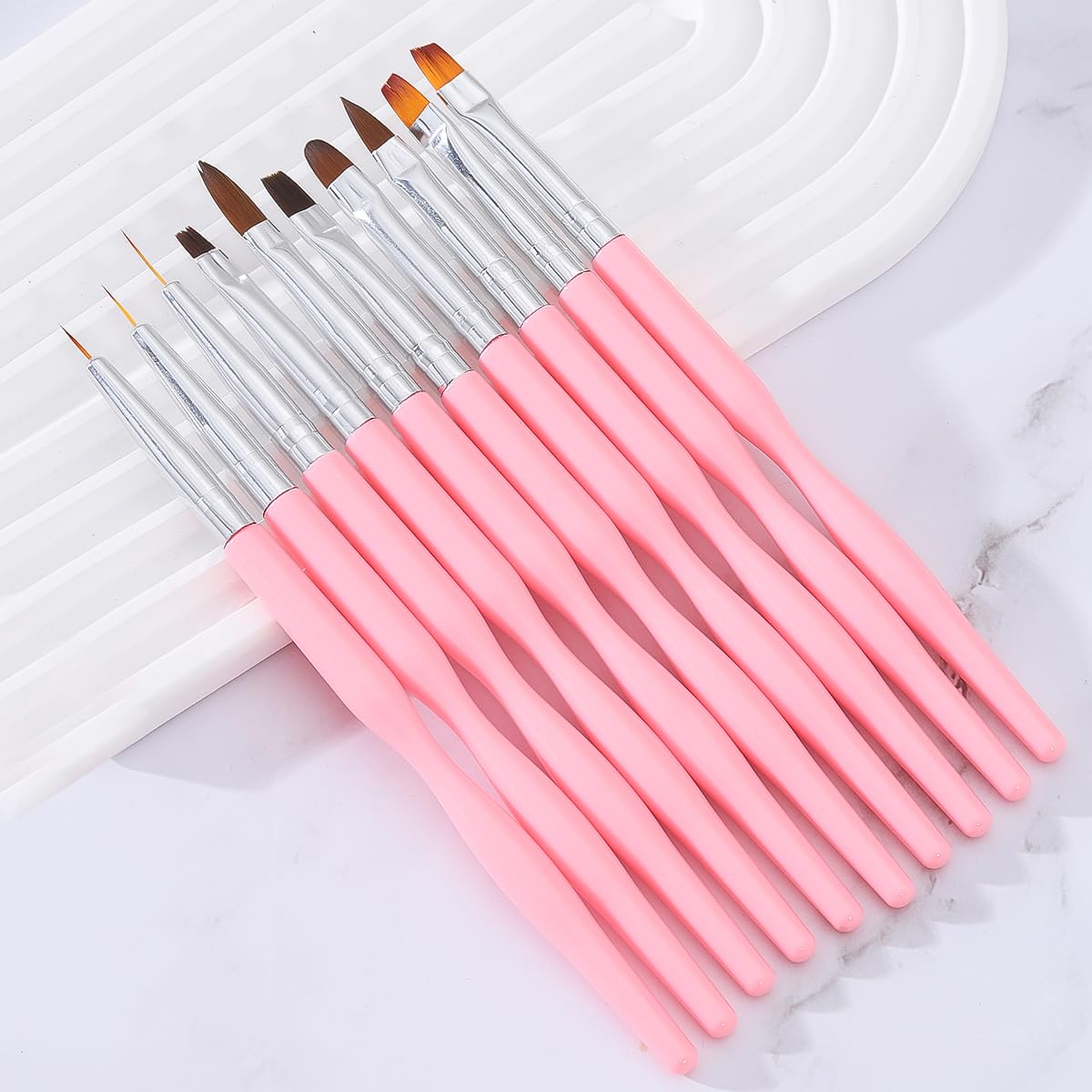 Nail Art Brushes Set, 10pcs Nail Design Painting Brushes, Professional Nail Art Design Brushes, Nail Fine Liner Brushes, Pink - Image 2