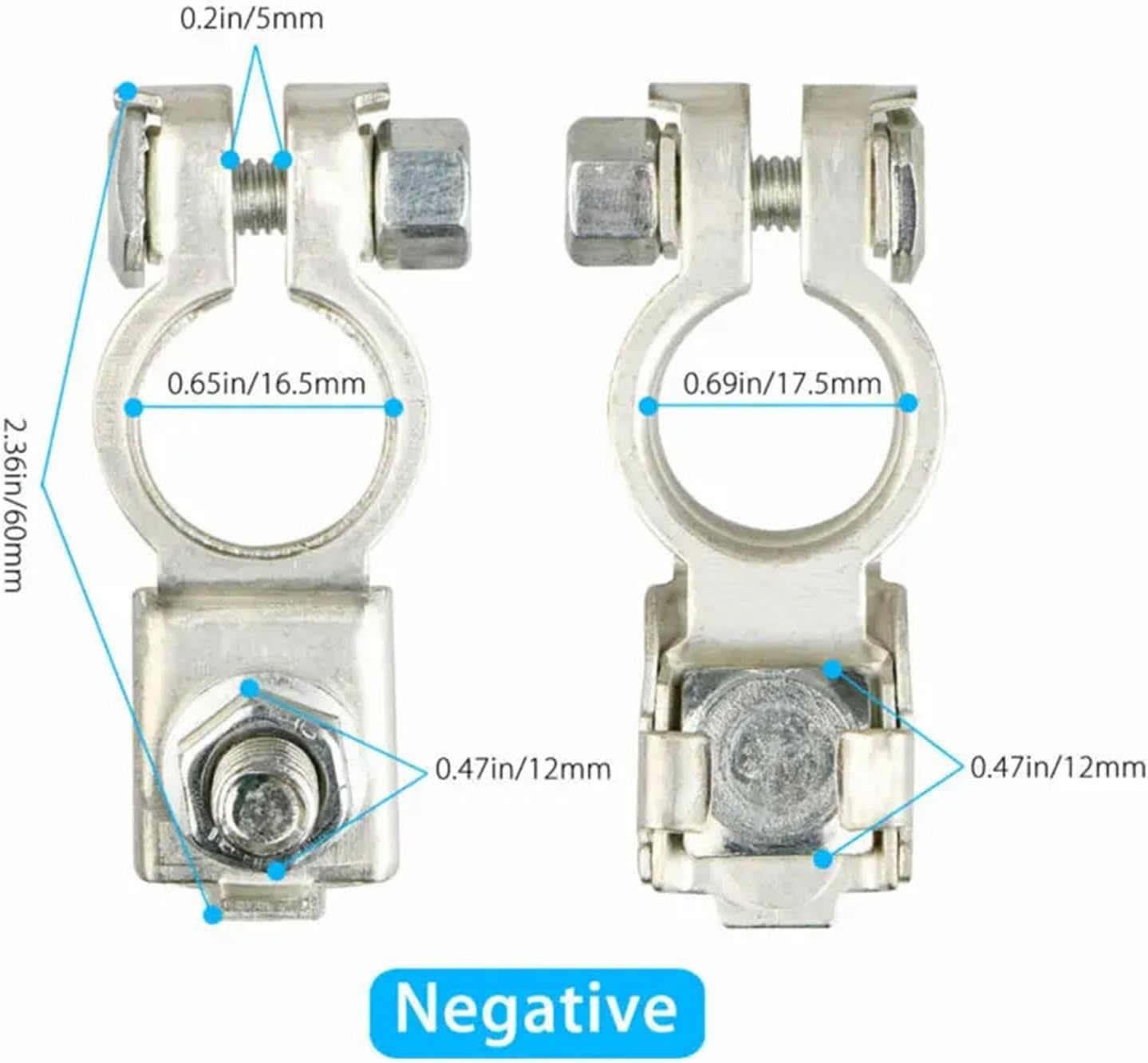 2Pcs Negative Positive Auto Battery Cable Terminal Top Post Clamp For SAE And DIN Batteries