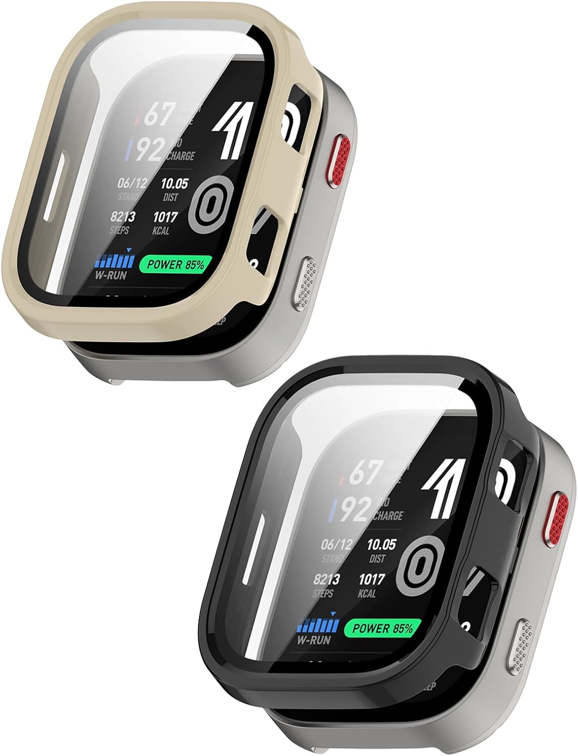 [2 Pack] Case Compatible with Amazfit BIP Max, Tempered Glass Screen Protector, Easy Installation,Black+White
