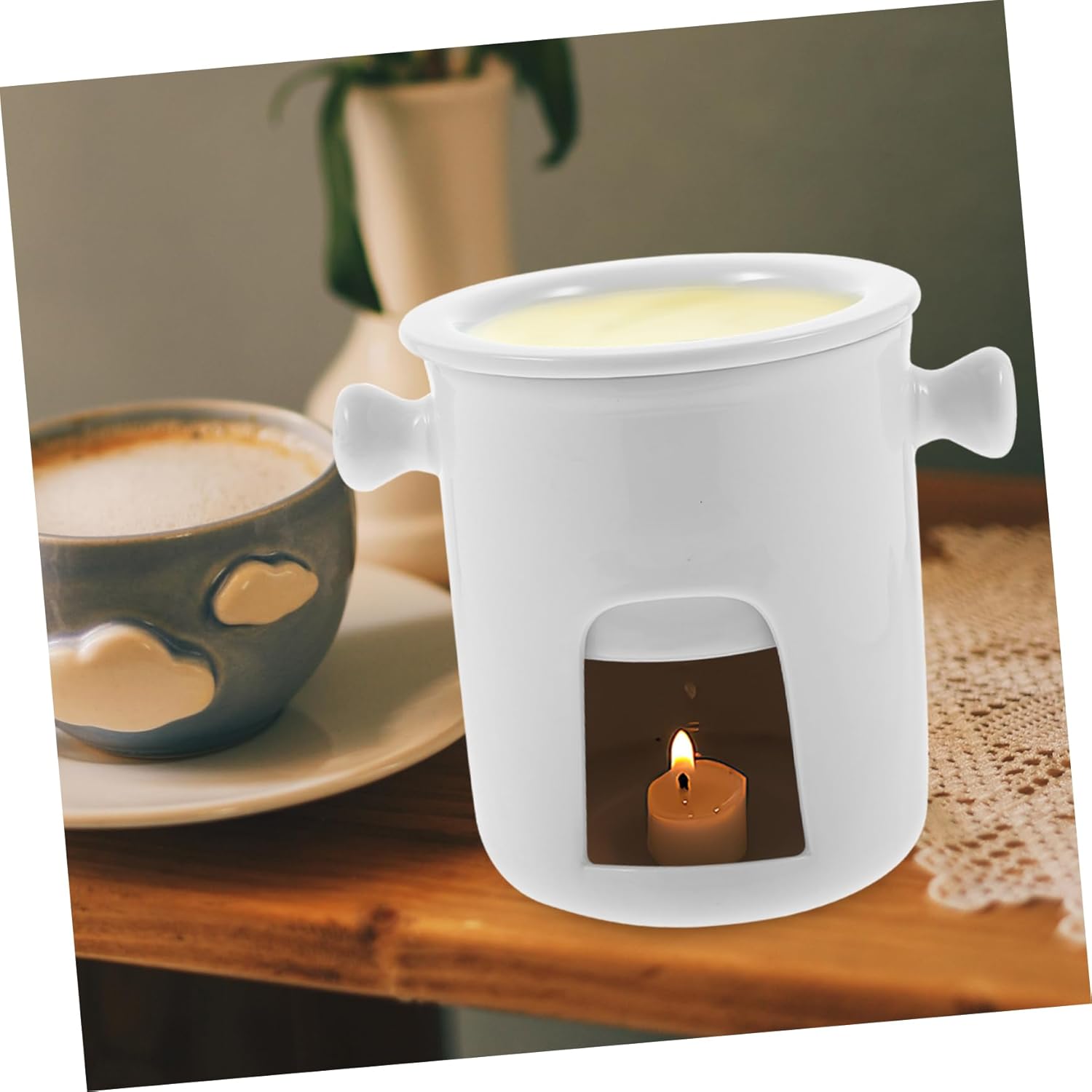 Garneck Ceramic Chocolate Melting Pot Versatile Fondue for Cheese Butter and Ice Cream Home Parties and Afternoon Tea Safe and Design