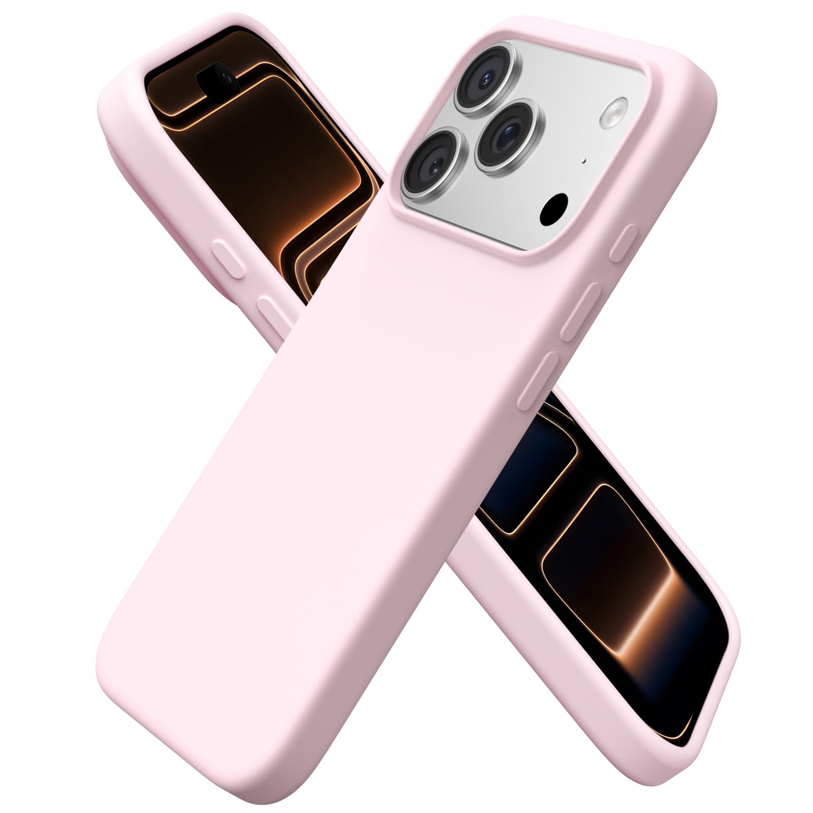 ORNARTO Compatible with iPhone 17 Pro Case,Slim Liquid Silicone 3 Layers Soft Gel Rubber Shockproof Protective Phone Case 6.3" with Anti-Scratch Microfiber Lining-Chalk Pink