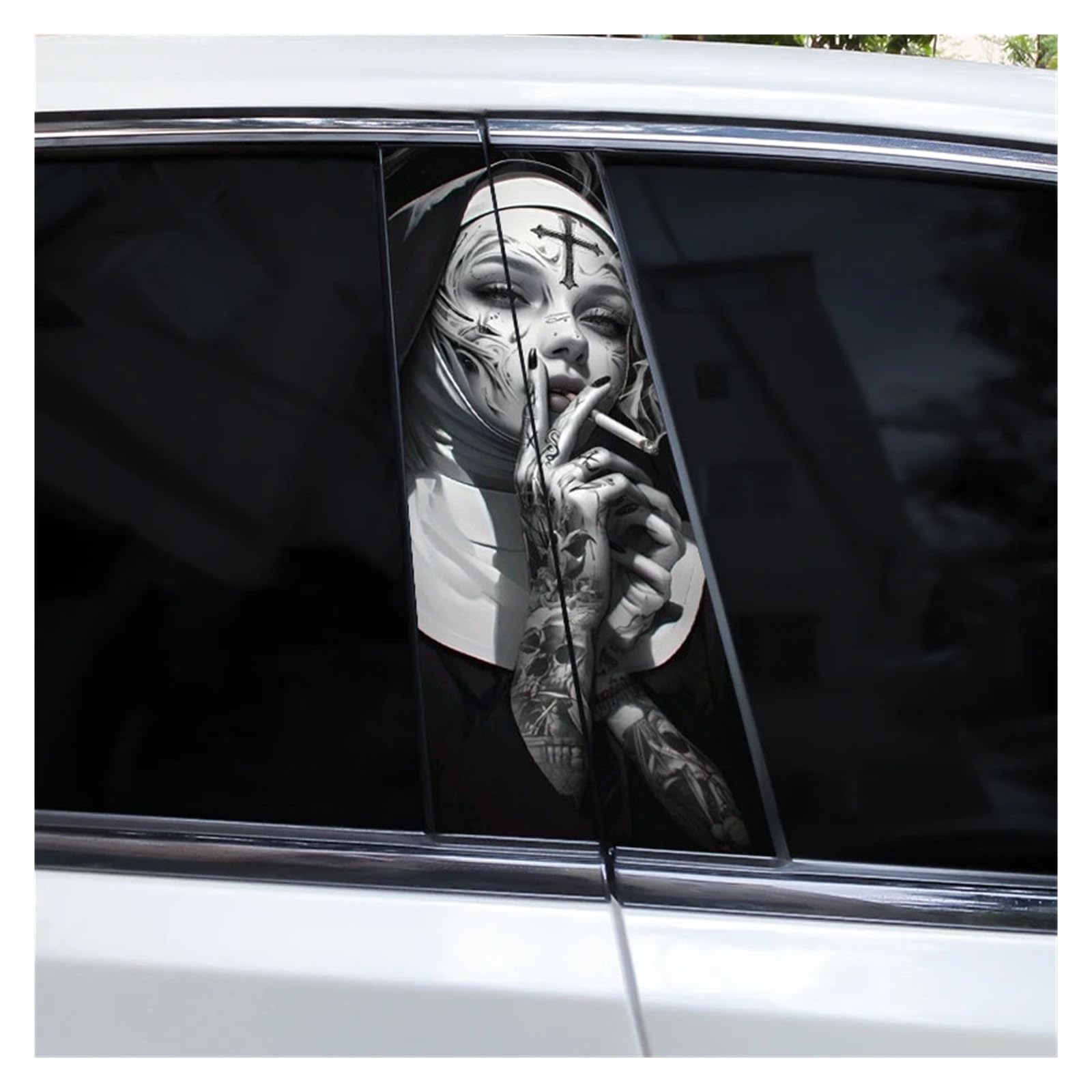 Car Side Decals 2pcs Cross Nun Sticker Car Doorpost Decal Waterproof Sunscreen for B-Pillar Door Decoration(Style V)