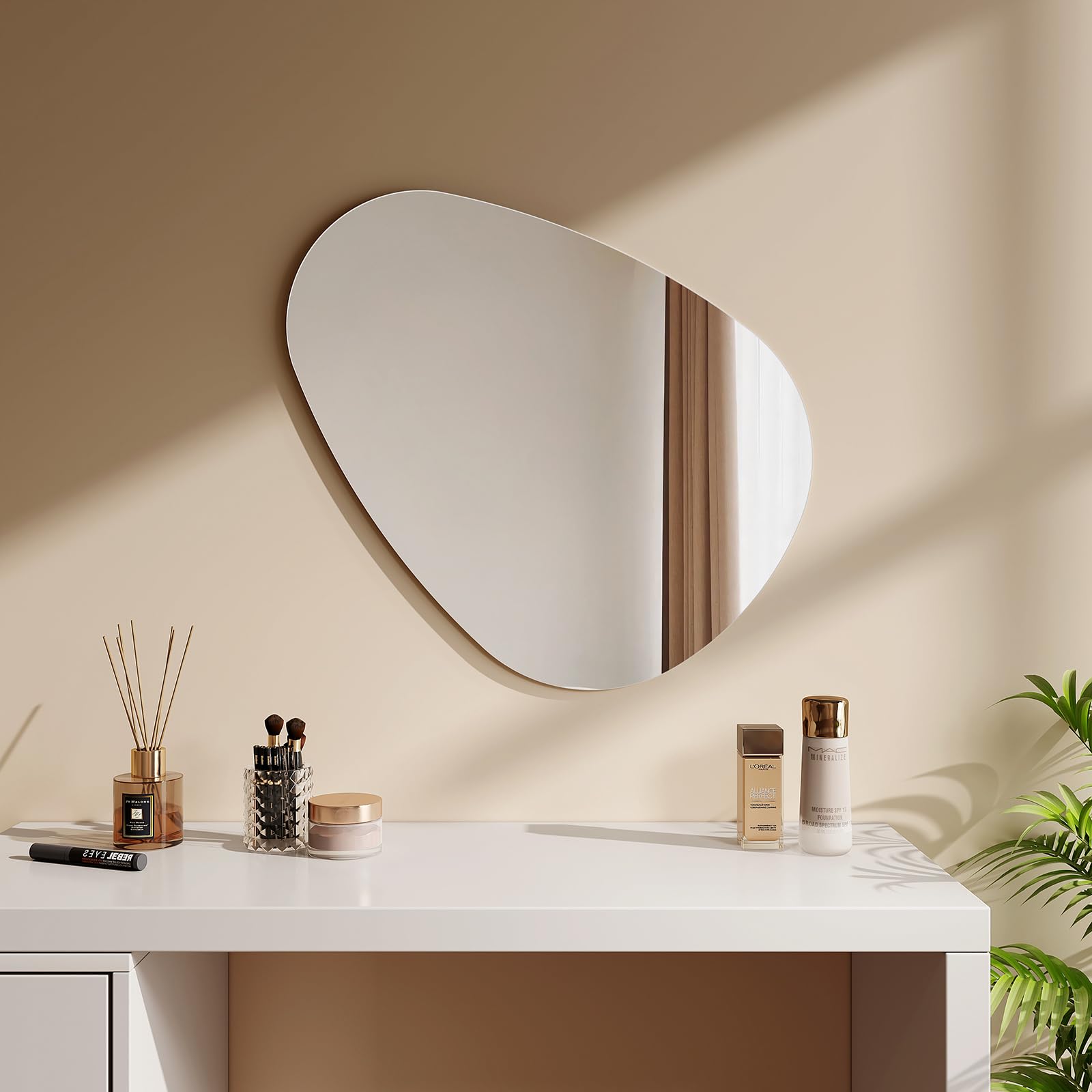 EMKE Specchio asimmetrico decorativo da parete 70x50 cm bagno specchio irregolare con quattro fori di sospensione HD specchio da parete in vetro per bagno, camera da letto, corridoio, lavabo