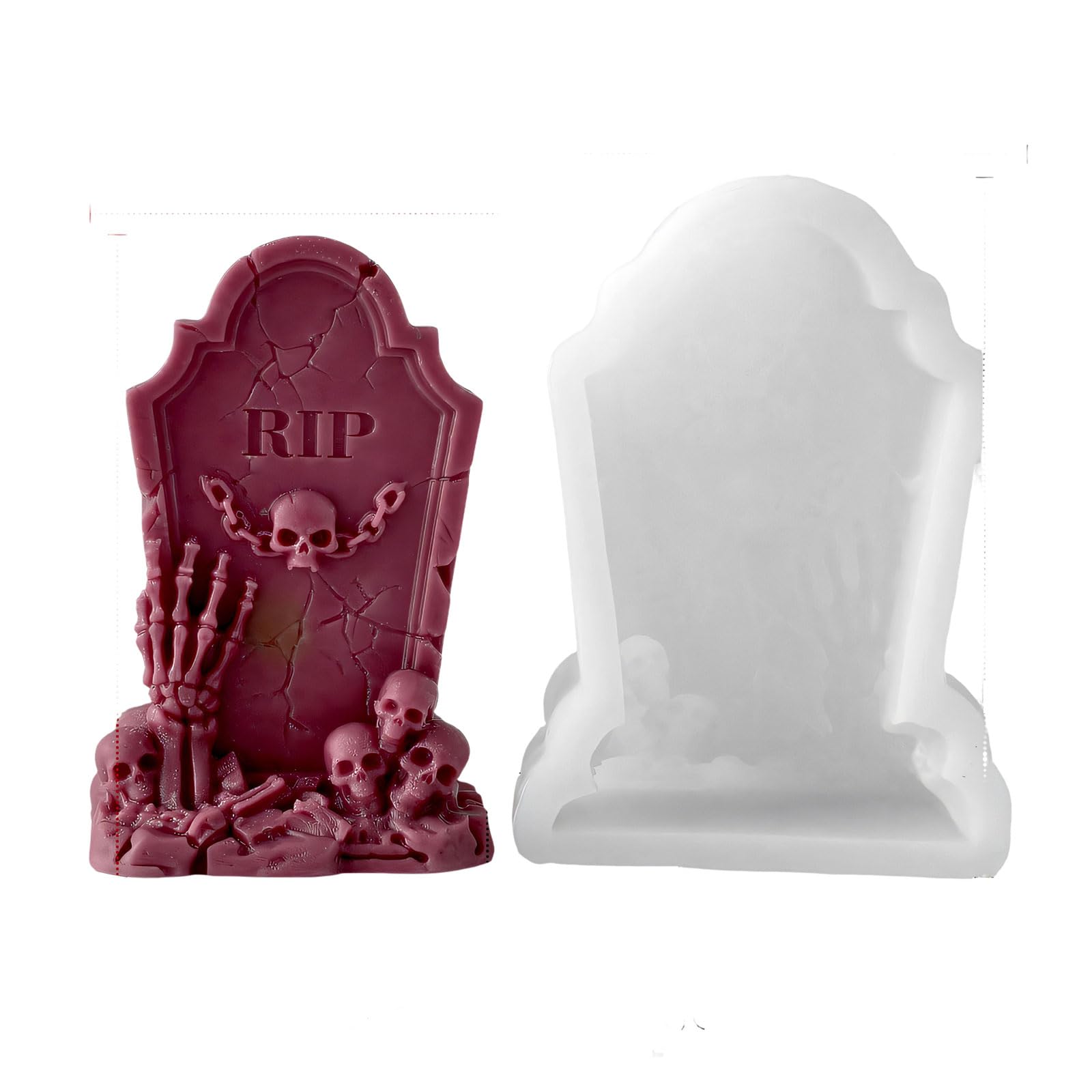 Mekalero Halloween Craft Silicone Set for Plasters Projects with Detailed Tombstone and Skull Designs Candlewax