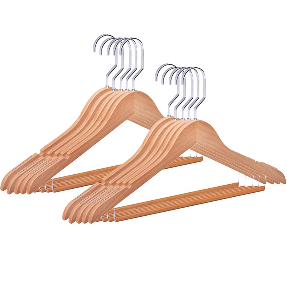 NANANA Quality Hangers Wooden Hangers Beautiful Sturdy Suit Coat Hangers with Locking Bar and 360 deg Rotate Chrome Hook, 10 PCS,woodcolor,Men