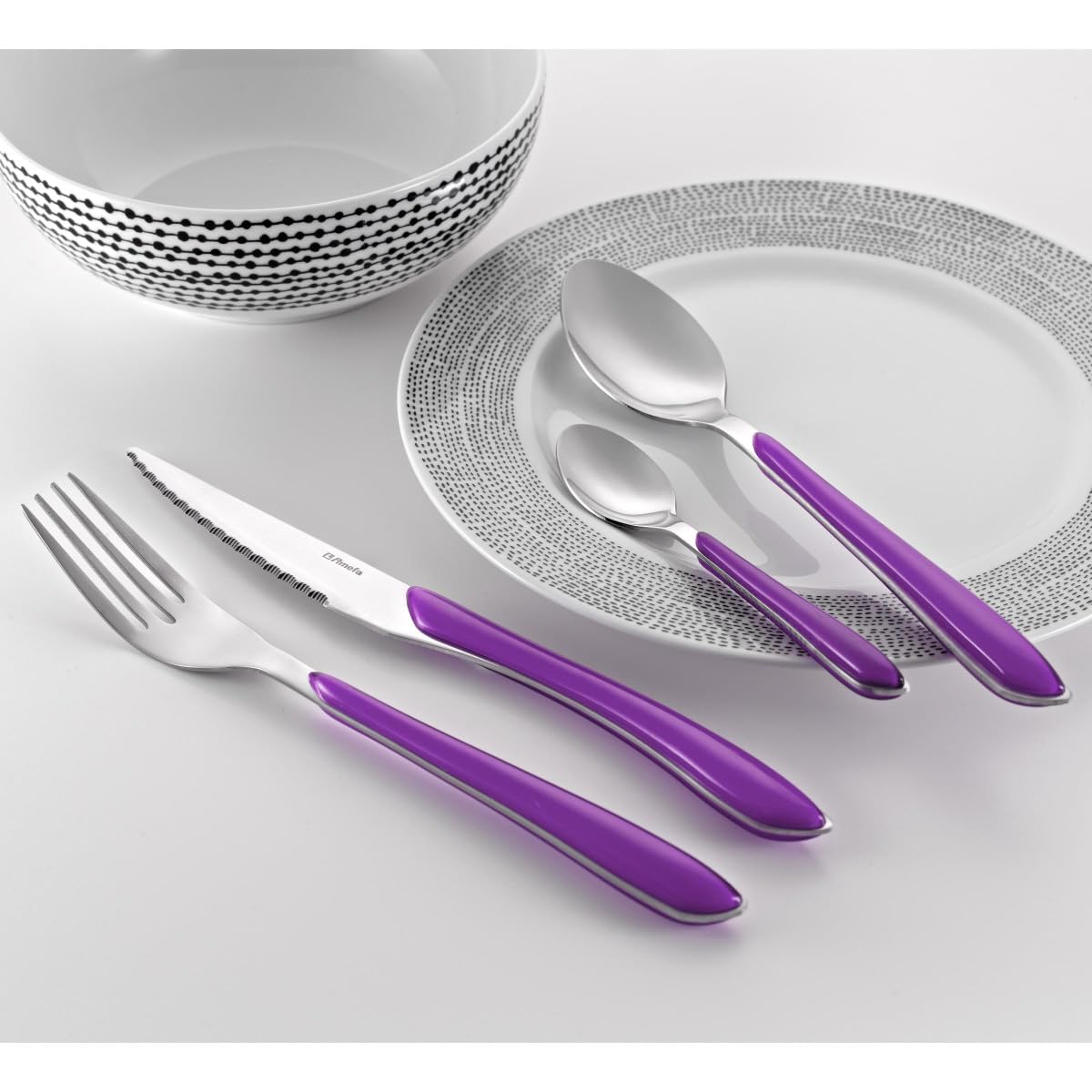 Amefa ECLAT Besteck Set Lila, 32-tlg. für 8 Personen, 18/10 Edelstahl | Kunststoff-Griffschalen, farbiges Essbesteck, spülmaschinenfest, kratz- und bruchsicher, für Camping, Grillen, Picknick