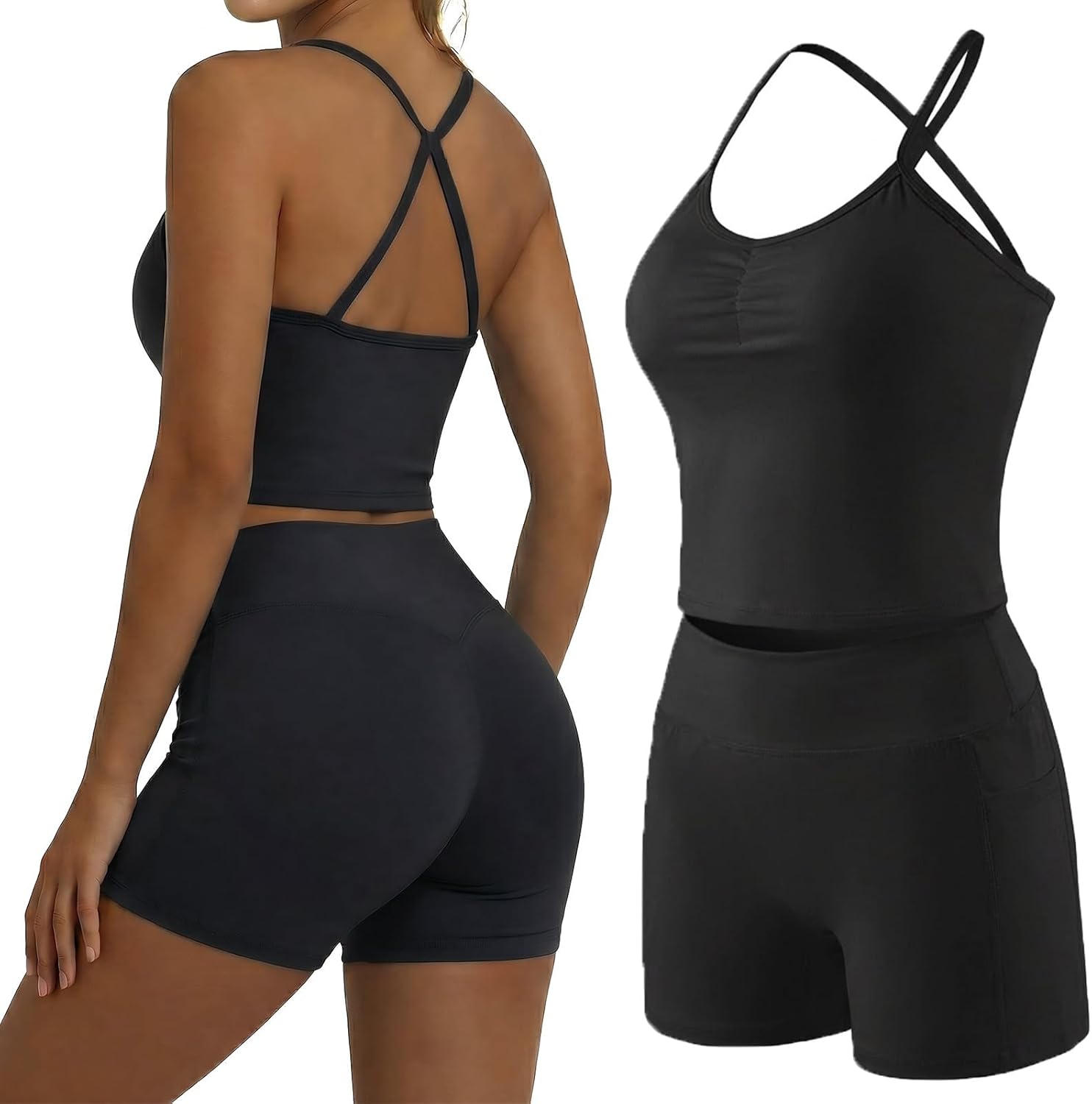 YOINS 2 Piece Womens Workout Sets Sports Bra and High Waist Biker Shorts Gym Set Yoga Pilates Outfits