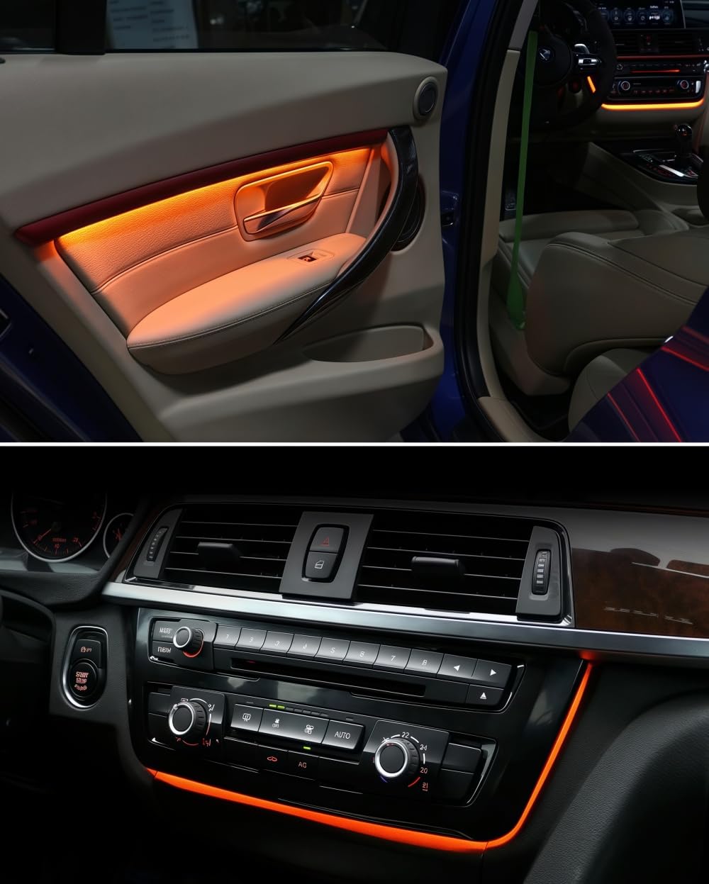 Oświetlenie samochodowe LED do BMW serii 3 F30 oświetlenie wewnętrzne drzwi światła deski rozdzielczej aktualizacja klimatyczna ze sterowaniem ekranem i 8 kolorów