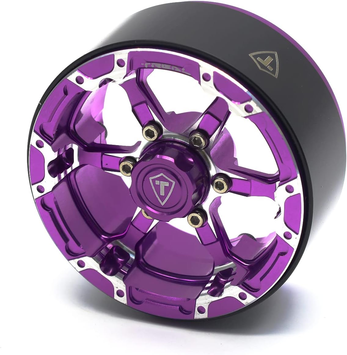 TREAL 1.9 Beadlock Wheels Six-Spoke CNC Machined Aluminum 1.9 inch Crawler Wheels Heavy Weight Upgrades for 1:10 RC Crawlers TRX4 SCX10 III H10 SCX10 II Ascent and More-Type B(Purple)