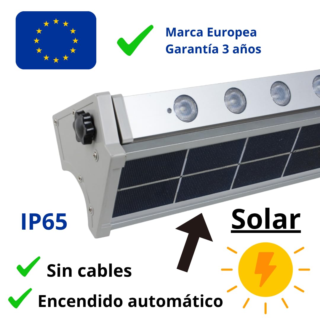Bañador de Pared LED Solar 10W, IP65 Impermeable, Luz 4000K, Autonomía 24h, Sin Cables, Automático, Panel Solar Integrado, Foco Solar Exterior Jardín, Fachada, Terraza