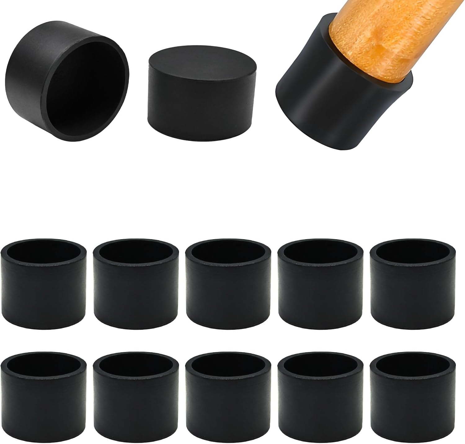 EASYEAH 1" (25.7mm) Silicone Chair Leg Floor Protectors, Rubber Chair Leg Caps, Non-Slip Furniture Pads Round Chair Feet Covers End Caps for Hardwood Floors, Patio & Table Foots, Black (10PCS)