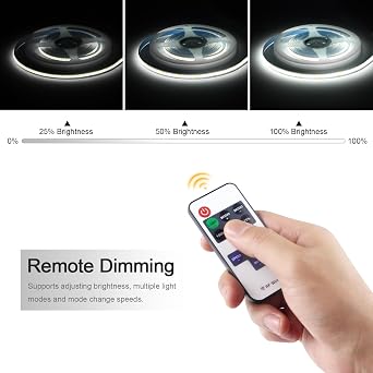 LRGBST DC5V USB Dimmable COB LED Strip, 2M White COB LED Strip Light with Remote Control Dimmer for Indoor Kitchen Bedroom Living Room Lighting [Energy Class F]