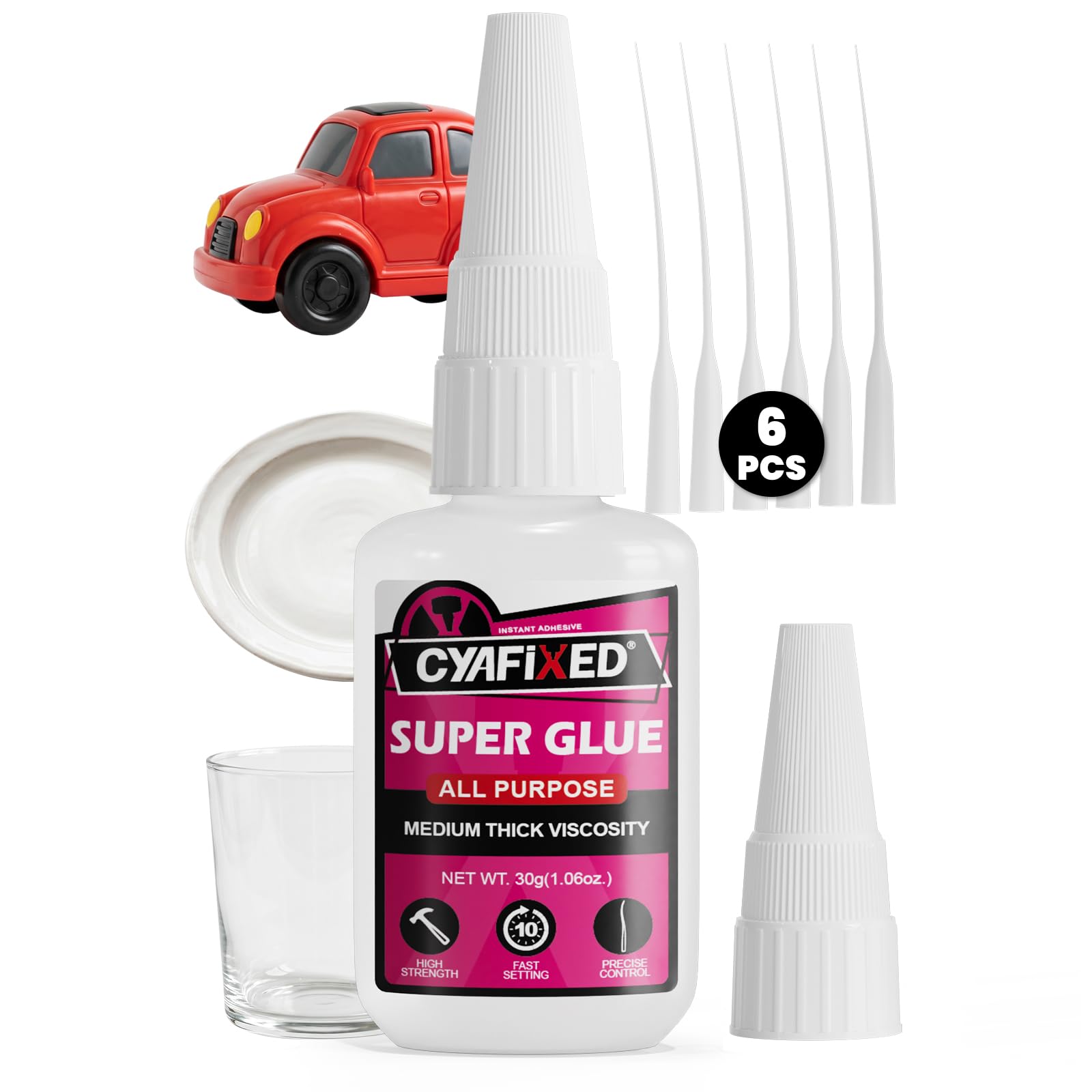 Super Glue Liquid, Instant Clear Cyanoacrylate Medium Thick Viscosity Adhesive, Food Safe CA Glue For Shoe Repair Leather Ceramic Plastic Glass Metal Wood Aquarium Porcelain Rubber Pottery Model Craft 1 oz Precise Control