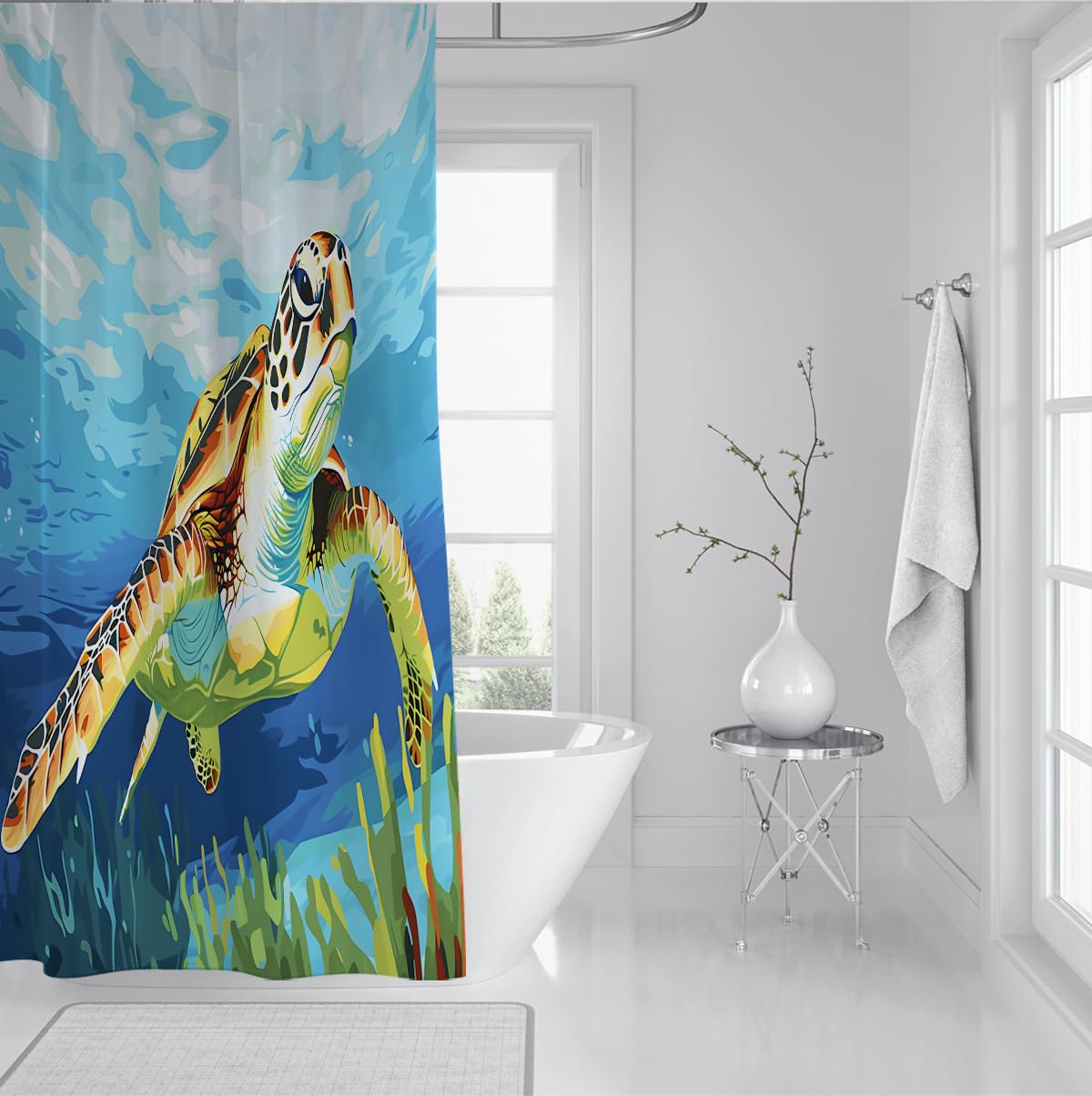 Rideau Douche Tortues Marines Theme Ocean 180 x 180 cm