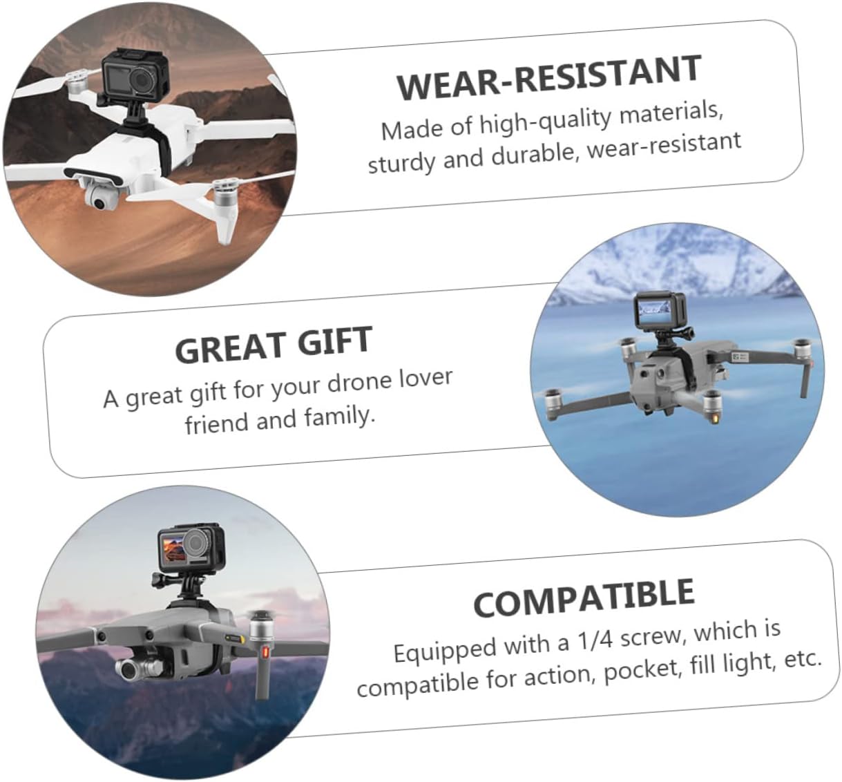 Camera Bracket for Drone Fit Mini Drone Holy Action Camera Mount Screw and Strap
