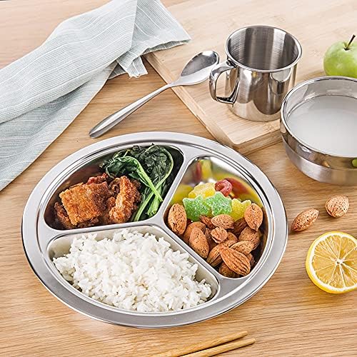 TEERFU 304 Stainless Steel Divided Plate: Set of 2 Mess Food Trays 3 Section Dinner Plate,Great for Camping, Adult Lunch and Dinner or Every Day Use