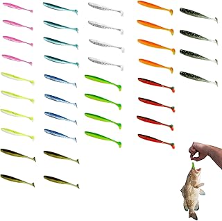 Señuelos de pesca suaves 40 unidades cebo artificial de 7 cm T cola, gusano swimbait plástico flexible, multicolor, ideales para spinning, agua dulce y salada