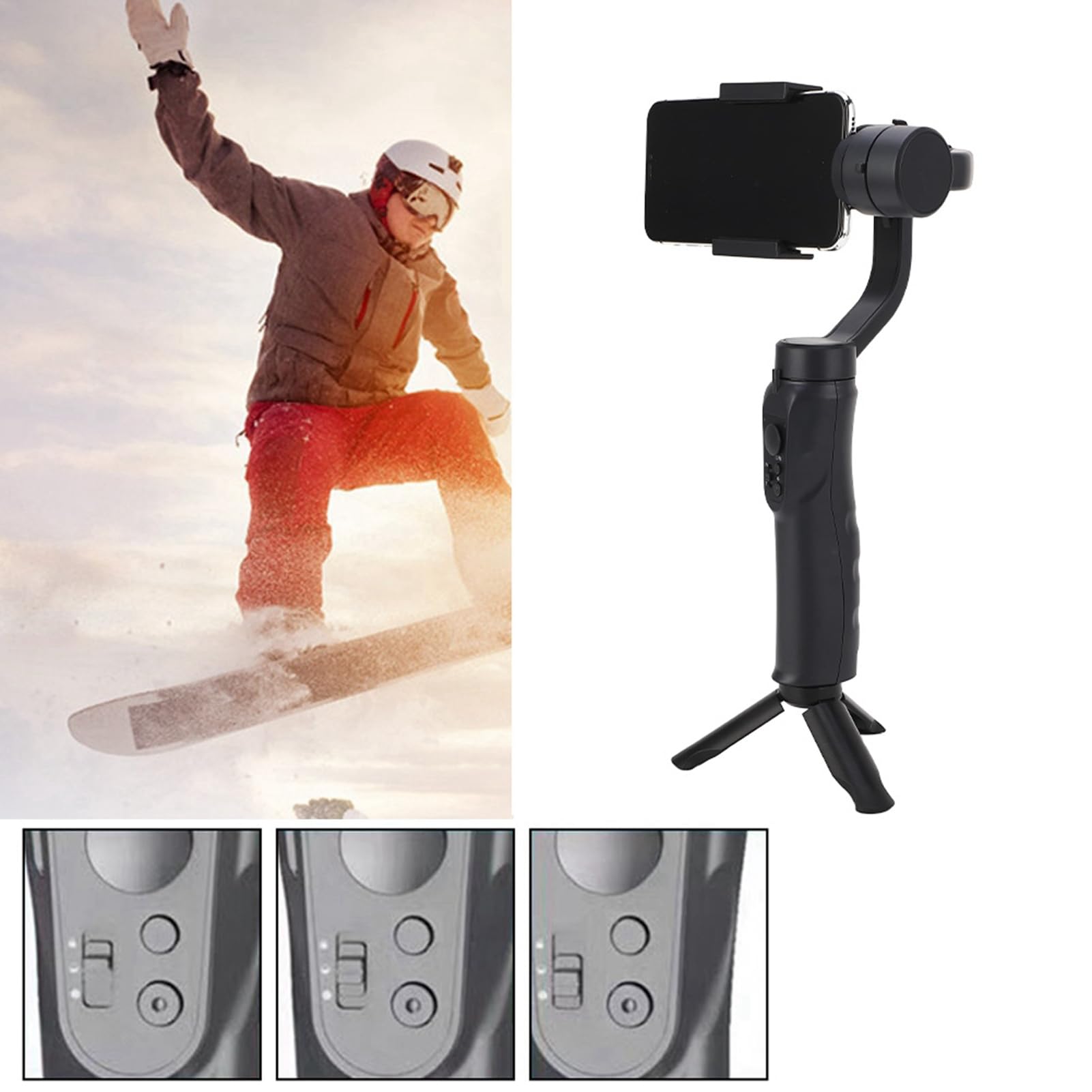 Ausla Estabilizador de Teléfono de 3 Ejes Cardán de Mano ABS con Seguimiento Automático Reconocimiento Facial Modo Panorámico de 2200 MAh para Vlog Live Stream Travel Smartphones iOS
