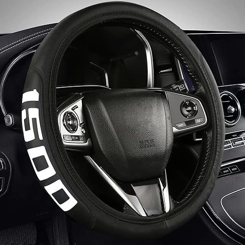 Miniatura 5 de Funda de cuero de microfibra para volante Dodge Ram 1500 Chevy Silverado 1500 1500 15-16.5 pulgadas