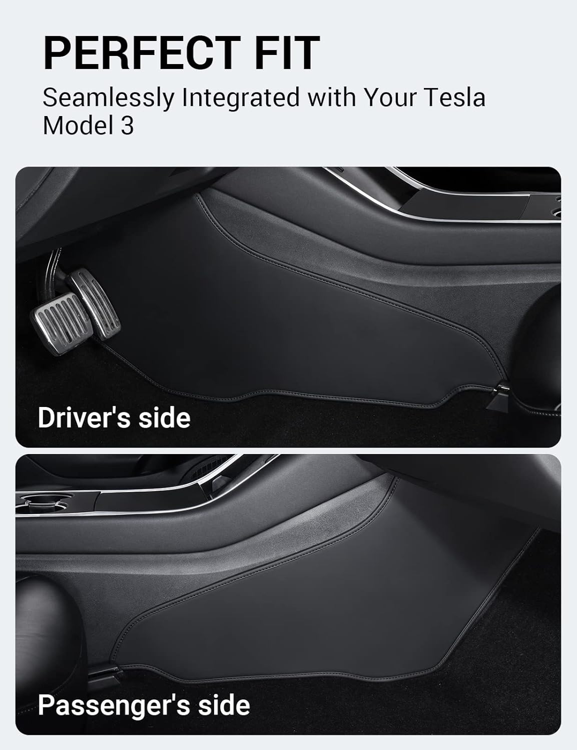 BASENOR Upgrade Center Console Side Anti-Kick Mats for Tesla Model Y 2020-2024 Waterproof & Dust Resistant Protector Cover Leather Pad Proprietary Design Model Y Interior Accessories 2PCS