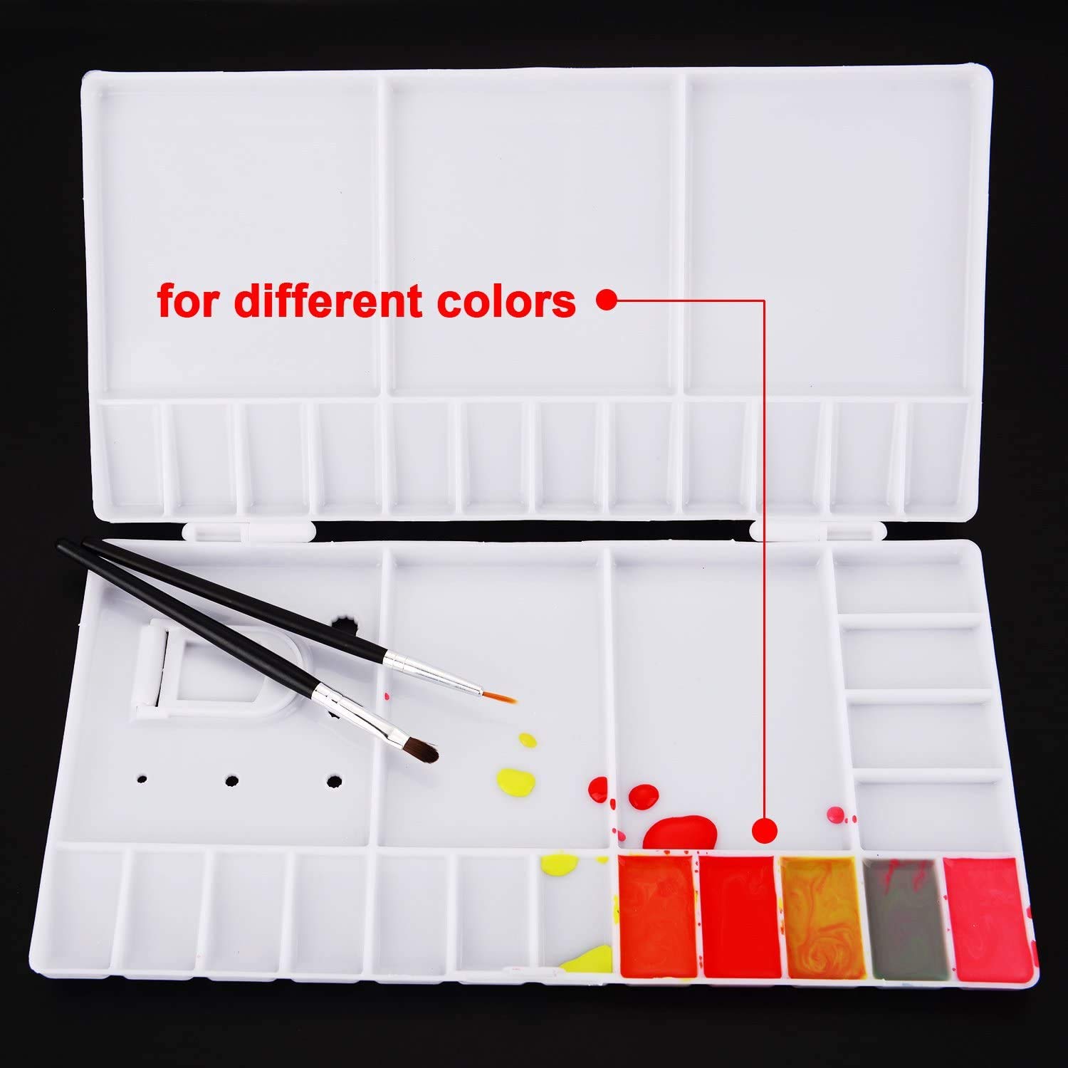 SUNIY Watercolor Palette Folding Paint Tray Plastic Painting Pallet with 33 Compartments, Thumbhole and Brush Holders, White - Image 5