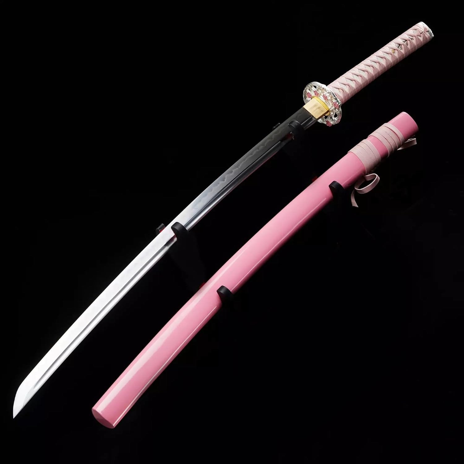 Yu Qin Sword,Full Tang 41-inch Katana,Handmade Japanese T10 Carbon Steel Clay Tempered with Pink Scabbard，Real hamon - Image 5