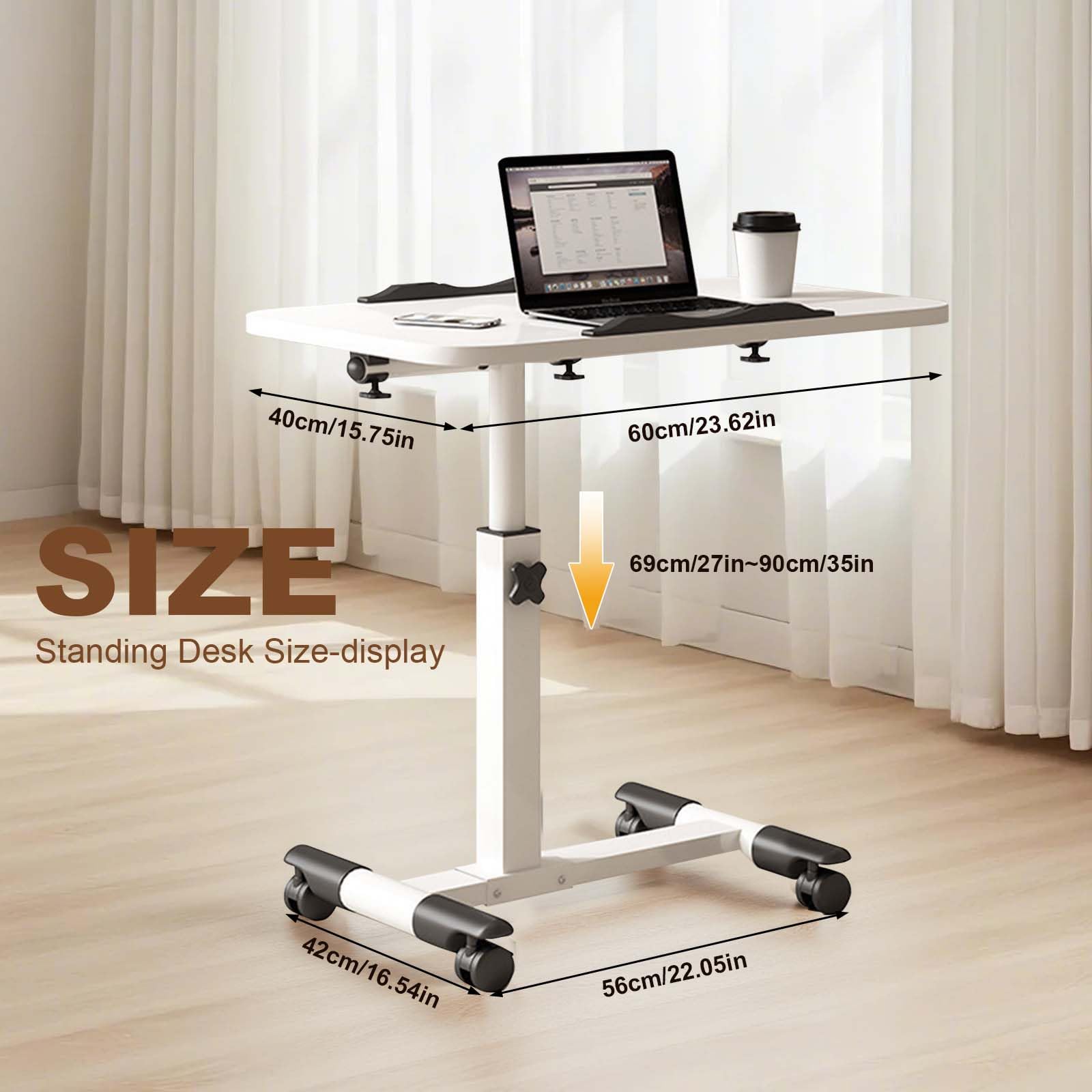 GarveeLife Tavolo per computer portatile regolabile in altezza, con ruote, pieghevole, per letto e divano, piano inclinabile, scrivania portatile per ufficio e casa, bianco