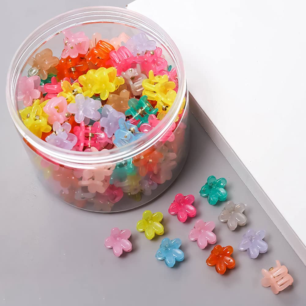 M&J&DELEE M&J 100Pcs Hair Claw Clips Mini Hair Bangs Rainbow Beads Clip Cute Candy Colors Plastic Hairpins Hair Braids Beads Head wear Hair Accessories For Kids Girls Women